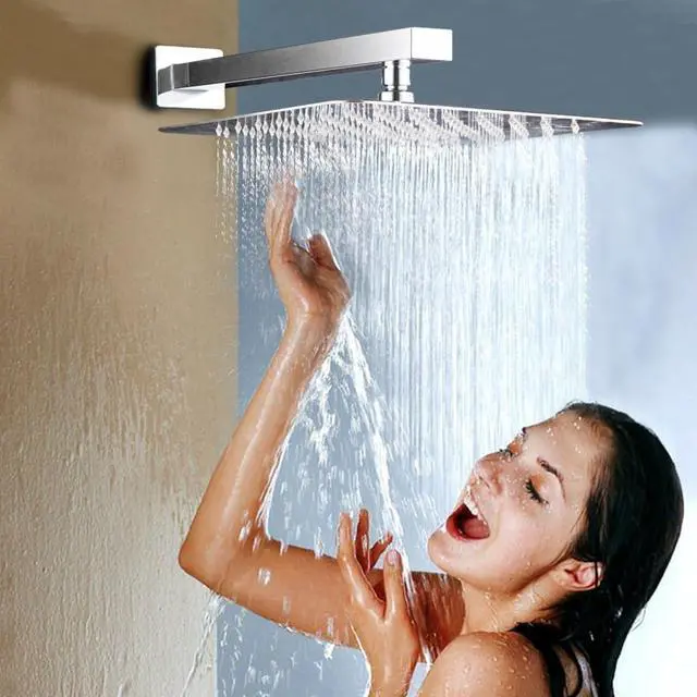 Alt view image 2 of 7 - Voolan All Metal Shower Head with Extension Arm, Stainless Steel Waterfall Rainfall Showerheads, High Flow Bathroom Square Rain Shower Head (10 Shower Head with 16 Shower Arm, Brushed Nickel)
