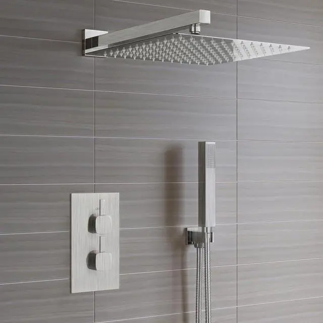 Alt view image 7 of 7 - Voolan All Metal Shower Head with Extension Arm, Stainless Steel Waterfall Rainfall Showerheads, High Flow Bathroom Square Rain Shower Head (10 Shower Head with 16 Shower Arm, Brushed Nickel)