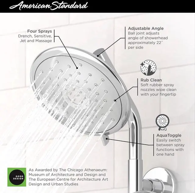 Alt view image 6 of 6 - American Standard 9038074.295 Spectra Fixed 4-Function Adjustable Shower Head 7-inch 1.8 GPM, Brushed Nickel