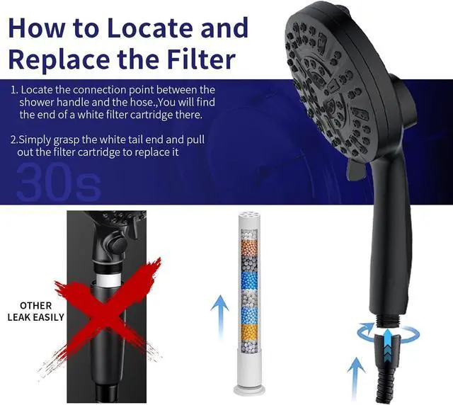 Alt view image 6 of 7 - Filtered Shower Head with Handheld - 10 Spray Modes High Pressure Handheld Shower, With Filtered Spray Combo, Magnetic Connection Shower Head, With 60-Inch Long HoseMatte black