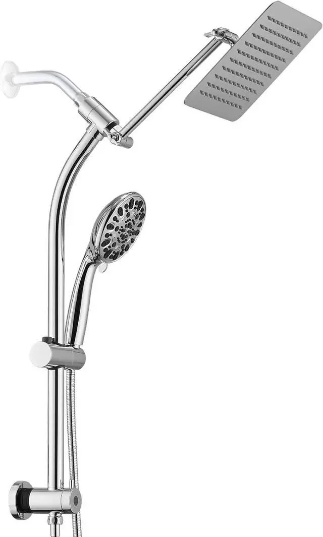 Main image of Rainfall 8 Inch Shower Head with High Pressure Handheld Spray Combo, Drill-Free Slide Bar with Adjustable Shower Extension Arm, 3-Way Low Diverter for Easy Reach, 5Ft Hose- Chrome