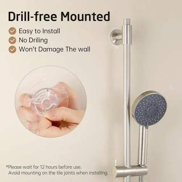 Alt view image 3 of 7 - KES Shower Slide Bar 30-Inch with Adjustable Shower Head Holder, SUS 304 Stainless Steel Drill-free Mounted Shower Bar Brushed Finish, F209S78DF-BS