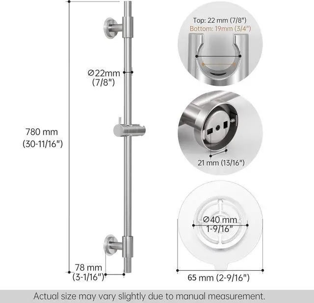 Alt view image 2 of 7 - KES Shower Slide Bar 30-Inch with Adjustable Shower Head Holder, SUS 304 Stainless Steel Drill-free Mounted Shower Bar Brushed Finish, F209S78DF-BS
