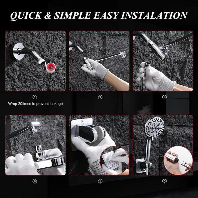 Alt view image 6 of 7 - 14" Tandem Shower Head System, High Pressure Rainfall and 10Spray Handheld Combo with Adjustable Arm, Dual Shower with 70" Hose for Easy Maintenance Bath Upgrade CP