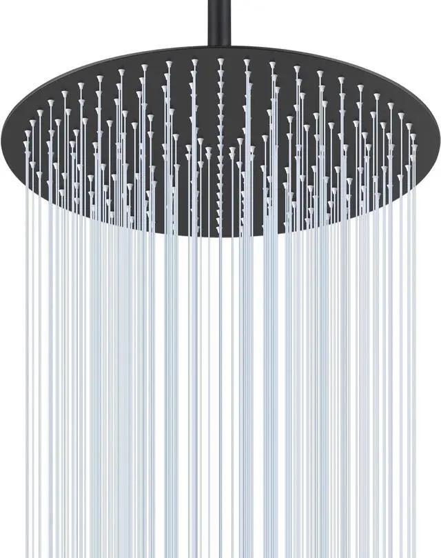 Main image of 16 inch Matte Black Large Ceiling Rainfall Shower Head, All Metal Stainless Steel 304, Full Body Round Rain Shower with 230 Silicone Nozzles