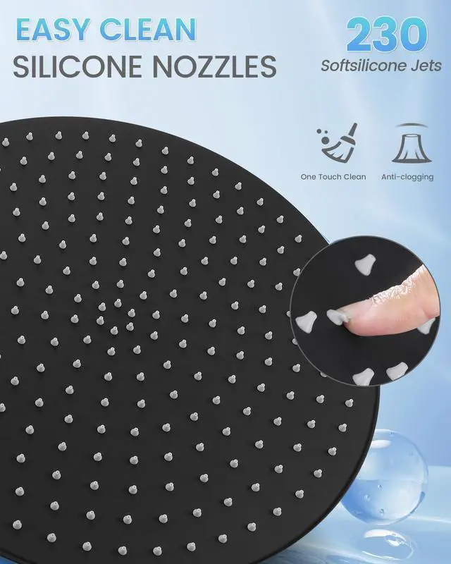 Alt view image 5 of 6 - 16 inch Matte Black Large Ceiling Rainfall Shower Head, All Metal Stainless Steel 304, Full Body Round Rain Shower with 230 Silicone Nozzles