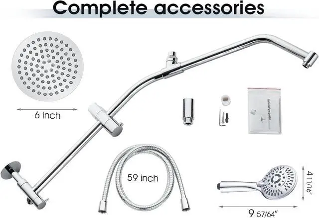 Alt view image 7 of 7 - BRIGHT SHOWERS Rain Shower Head Combo with Solid Brass Slide Bar & Diverter, Dual High Pressure Shower Heads with 5-Setting Handheld, Adjustable Height, 60" Stainless Hose, Brushed Nickel