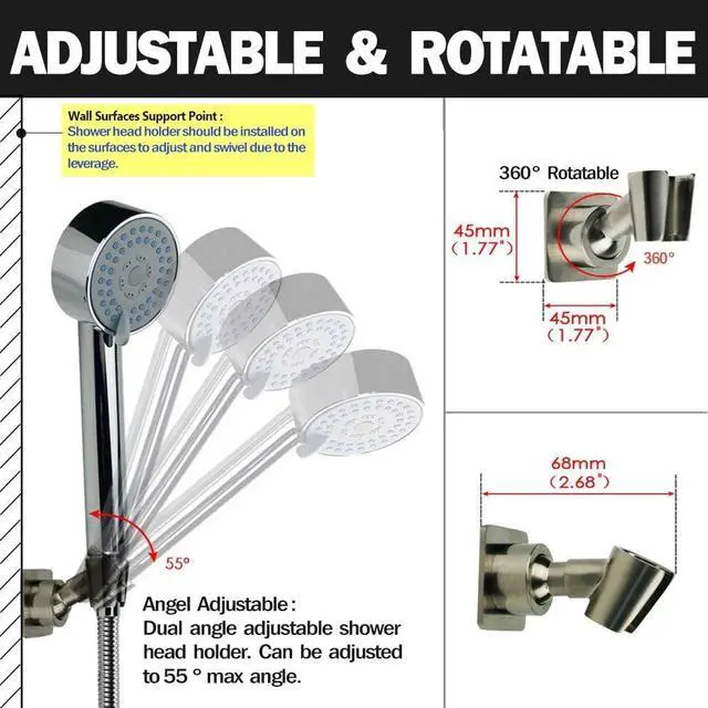 Alt view image 4 of 6 - Shower Head Holder All Metal Handheld Shower Wand Bracket Adhesive Shower Wall Mount Holder Brass Shower Spray Holder Brushed Nickel, Drill Free Glue Installation