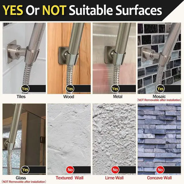 Alt view image 6 of 6 - Shower Head Holder All Metal Handheld Shower Wand Bracket Adhesive Shower Wall Mount Holder Brass Shower Spray Holder Brushed Nickel, Drill Free Glue Installation