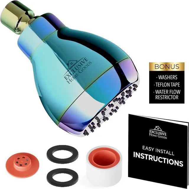 Alt view image 2 of 7 - High Pressure Shower Head - Powerful Deluxe Bathroom Showerhead with Strong Spray Stream and Small Silicone Nozzles - Universal Fit Works with High and Low Water Flow Showers (2.5 GPM, Polish Rainbow)