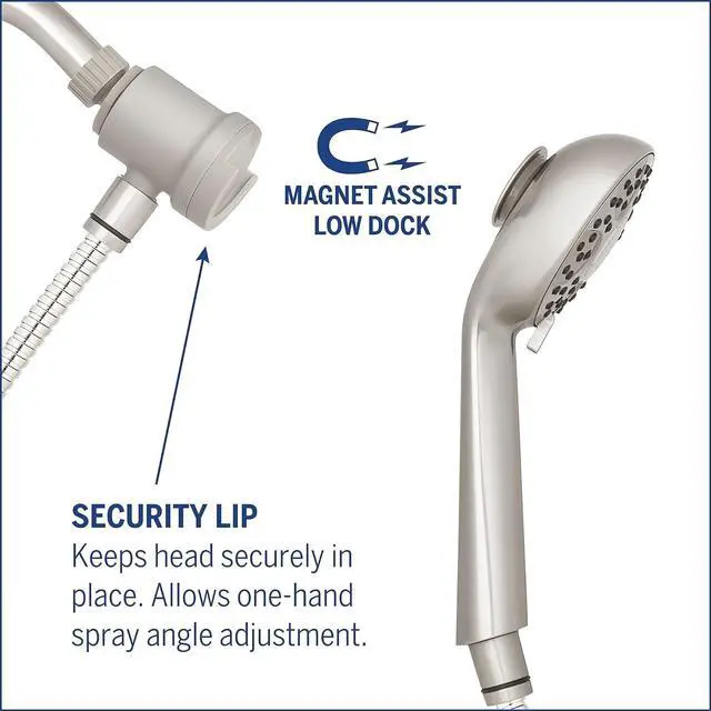 Alt view image 3 of 7 - Waterpik Magnetic Dual Dock Adjustable Height Hand Held Shower Head With 5-Foot Metal Hose and PowerPulse Shower Massage, Brushed Nickel QMK-759ME