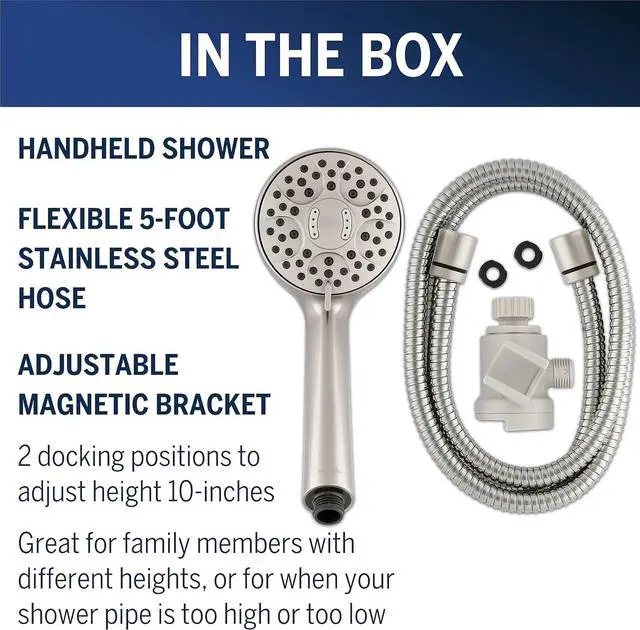Alt view image 4 of 7 - Waterpik Magnetic Dual Dock Adjustable Height Hand Held Shower Head With 5-Foot Metal Hose and PowerPulse Shower Massage, Brushed Nickel QMK-759ME