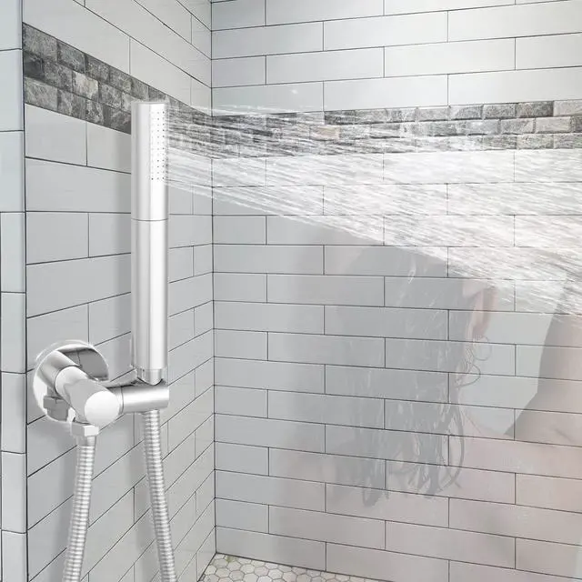 Alt view image 2 of 7 - Chrome Handheld Shower Head Brass 2 In 1 Function High Pressure Hand Shower Wand 7 Inch Hand Held Shower Head High Flow Shower Head Sprayer with 59 Inch Hose, Bracket