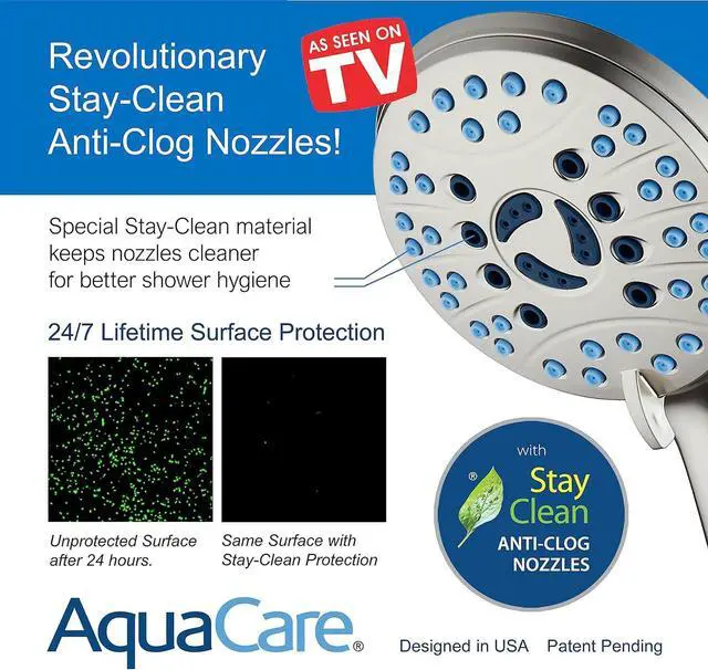 Alt view image 3 of 7 - Hotel Spa AquaCare High Pressure 8-mode Handheld Shower Head, Anti-clog Nozzles, Built-in Power Wash to Clean Tub, Tile & Pets, Extra Long 6 ft. Stainless Steel Hose, Wall & Overhead Brackets