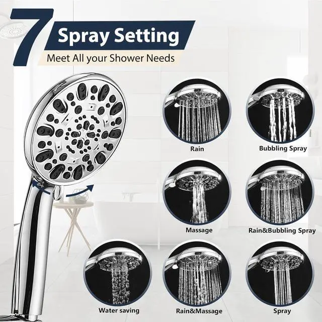 Alt view image 3 of 7 - Rainfall 8 Inch Shower Head with High Pressure Handheld Spray Combo, Drill-Free Slide Bar with Adjustable Shower Extension Arm, 3-Way Low Diverter for Easy Reach, 5Ft Hose- Chrome