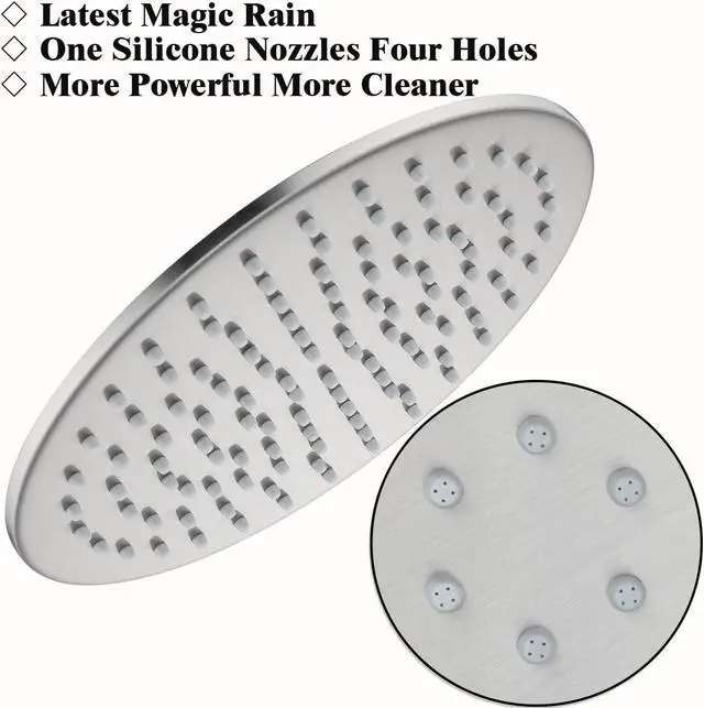 Alt view image 4 of 7 - RANDOM Rain Shower Head Brushed Nickel Rainfall Shower Head High Pressure Shower Head Rainfall Stainless Steel Shower Head 10 Inch Round Waterfall Showerhead,Full Body Coverage.72088BN-10