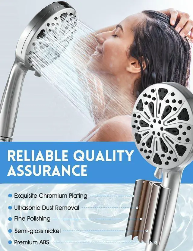 Alt view image 2 of 6 - High Pressure Shower Head with Handheld, 10 Spray Modes Hand Held Showerhead, Built-in 2-Mode Power Wash for Bathroom Tub & Pets, 59 Inch Stainless Steel Hose, Adjustable Bracket, Chrome