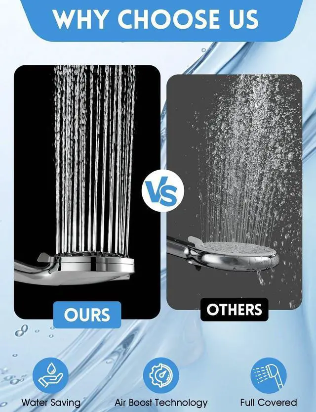 Alt view image 5 of 6 - High Pressure Shower Head with Handheld, 10 Spray Modes Hand Held Showerhead, Built-in 2-Mode Power Wash for Bathroom Tub & Pets, 59 Inch Stainless Steel Hose, Adjustable Bracket, Chrome