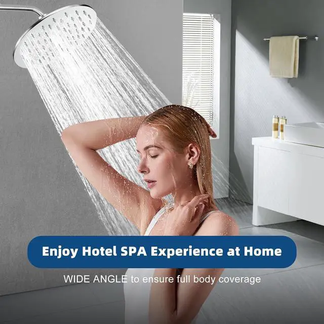 Alt view image 3 of 7 - All Metal 8 Inch Rainfall Shower Head, Chrome Large Round Luxury Fixed Showerhead Thick Stainless Steel, High Flow Rain Shower Heads Replacement Optimized for Pressure Even At Low Water Flow