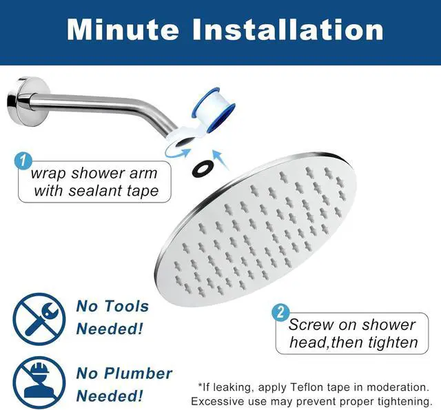 Alt view image 7 of 7 - All Metal 8 Inch Rainfall Shower Head, Chrome Large Round Luxury Fixed Showerhead Thick Stainless Steel, High Flow Rain Shower Heads Replacement Optimized for Pressure Even At Low Water Flow