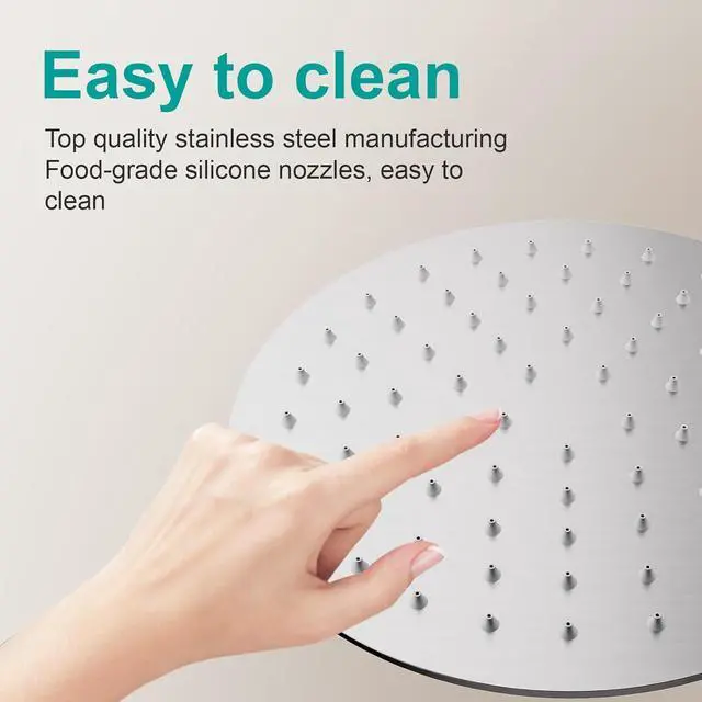 Alt view image 3 of 6 - All Metal Rain Shower Head - Heavy Duty Stainless Steel, Easy Install, High Water Flow, Ultra-Thin Modern Design for Bathroom (Brushed Nickel, 8)