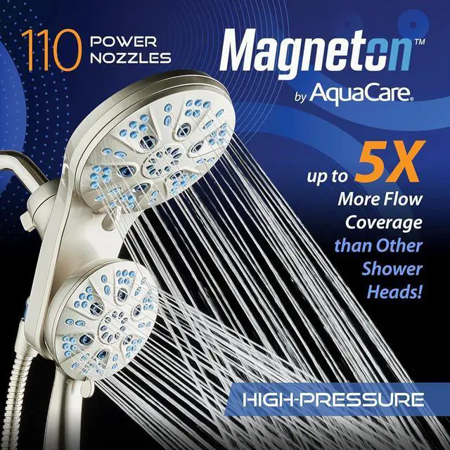 Alt view image 5 of 7 - Magneton High-Pressure 48-mode Luxury 3-way Combo System with Magnetic Guidance Docking, Giant Rain & Handheld Shower Head, Hygienic Jets and 6 ft. Stainless Steel Hose, Satin Nickel
