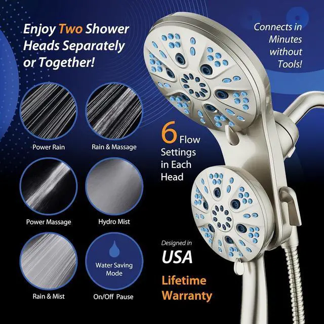 Alt view image 6 of 7 - Magneton High-Pressure 48-mode Luxury 3-way Combo System with Magnetic Guidance Docking, Giant Rain & Handheld Shower Head, Hygienic Jets and 6 ft. Stainless Steel Hose, Satin Nickel