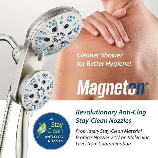 Alt view image 7 of 7 - Magneton High-Pressure 48-mode Luxury 3-way Combo System with Magnetic Guidance Docking, Giant Rain & Handheld Shower Head, Hygienic Jets and 6 ft. Stainless Steel Hose, Satin Nickel