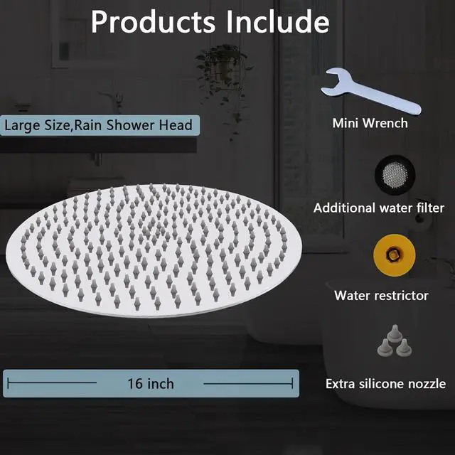 Alt view image 5 of 7 - Rain Shower Head, Katezon High Flow Rainfall Showerhead Stainless Steel, Bathroom Waterfall Shower Universal Wall Ceiling Mount (16'', Chrome)