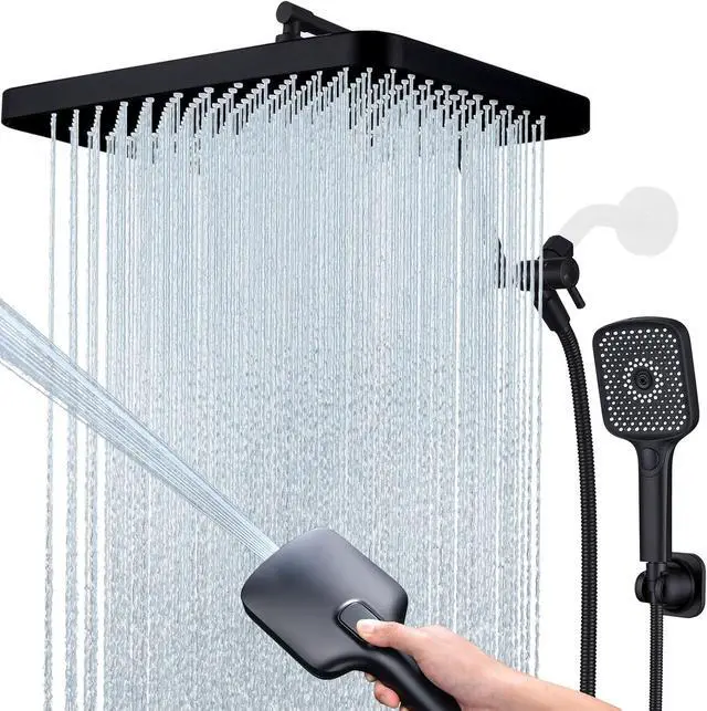 Main image of Shower Heads with Handheld Spray Combo, 13 Inches Rain Shower Head with 4 Mode Handheld Wand, and 13 Inches Adjustable Extension Arm, 3 Way Diverter Valve, Extra Long Hose (Matte Black)