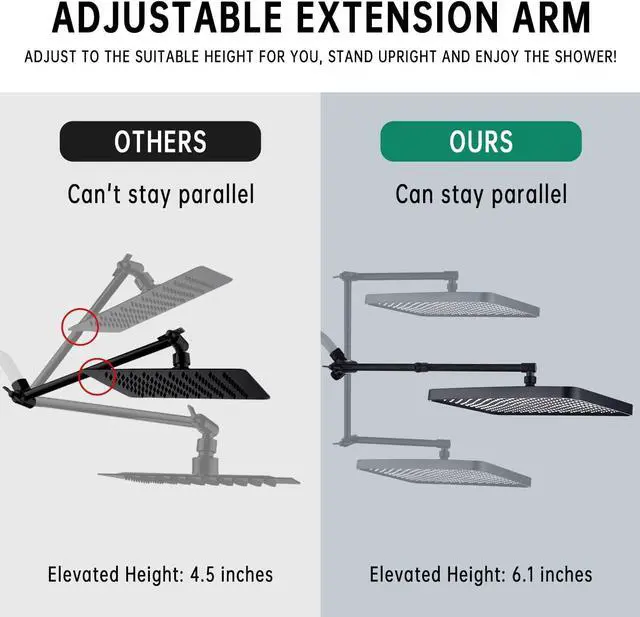 Alt view image 3 of 6 - Shower Heads with Handheld Spray Combo, 13 Inches Rain Shower Head with 4 Mode Handheld Wand, and 13 Inches Adjustable Extension Arm, 3 Way Diverter Valve, Extra Long Hose (Matte Black)