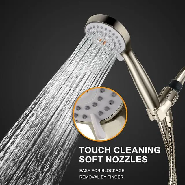 Alt view image 4 of 7 - YOO.MEE High Pressure Handheld Shower Head with Powerful Shower Spray against Low Pressure Water Supply Pipeline, Multi-functions, w/ 79'' Hose, Bracket, Brushed Nickel Finish