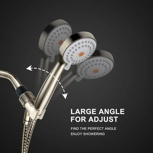 Alt view image 5 of 7 - YOO.MEE High Pressure Handheld Shower Head with Powerful Shower Spray against Low Pressure Water Supply Pipeline, Multi-functions, w/ 79'' Hose, Bracket, Brushed Nickel Finish