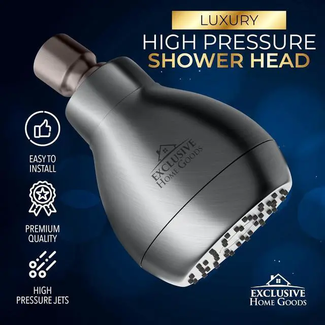 Alt view image 3 of 7 - High Pressure Shower Head - Powerful Deluxe Bathroom Showerhead with Strong Spray Stream and Small Silicone Nozzles - Universal Fit Works with High and Low Water Flow Showers Matte Charcoal -1.8 GPM