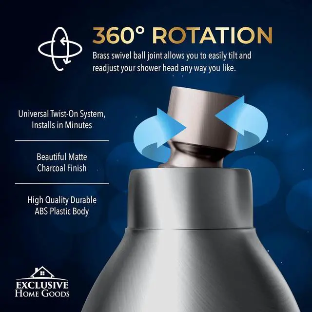 Alt view image 5 of 7 - High Pressure Shower Head - Powerful Deluxe Bathroom Showerhead with Strong Spray Stream and Small Silicone Nozzles - Universal Fit Works with High and Low Water Flow Showers Matte Charcoal -1.8 GPM