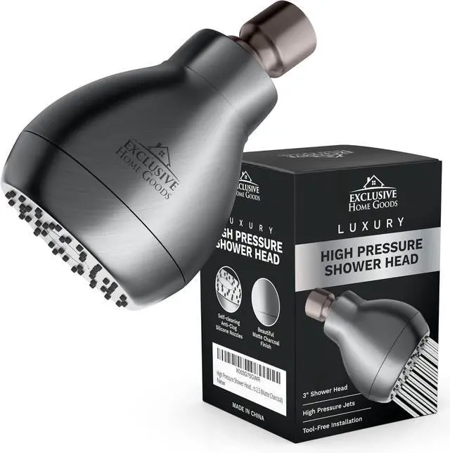 Alt view image 7 of 7 - High Pressure Shower Head - Powerful Deluxe Bathroom Showerhead with Strong Spray Stream and Small Silicone Nozzles - Universal Fit Works with High and Low Water Flow Showers Matte Charcoal -1.8 GPM