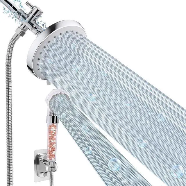 Main image of High Pressure 5 Setting Rain Shower Head Combo - Dual Set With Handheld Filter for Hard Water, Chrome