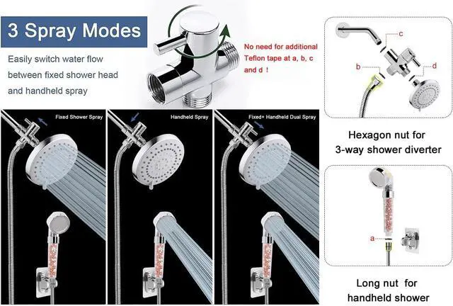 Alt view image 3 of 7 - High Pressure 5 Setting Rain Shower Head Combo - Dual Set With Handheld Filter for Hard Water, Chrome