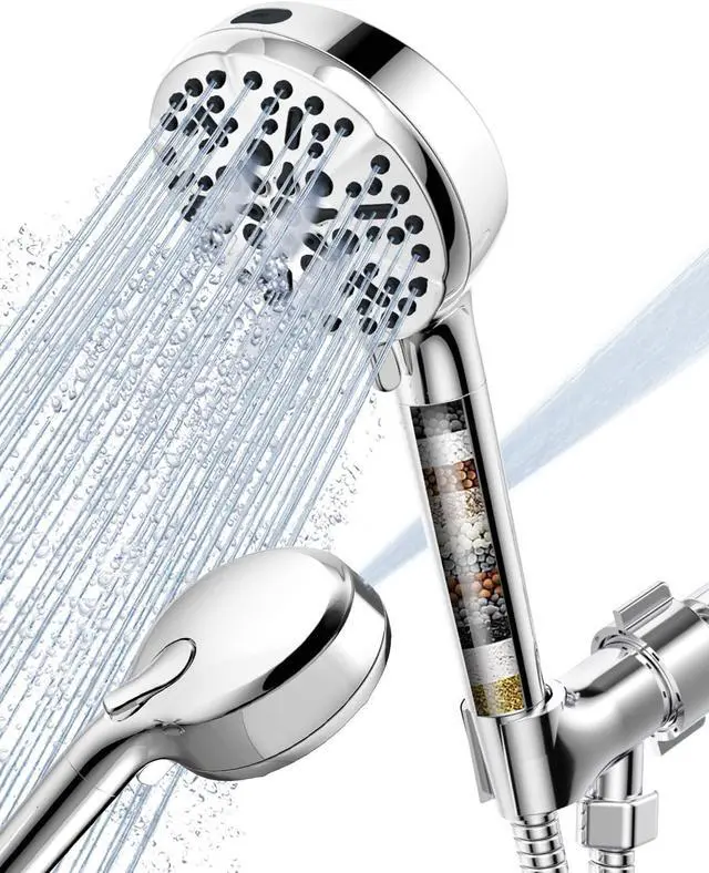 Main image of Filtered Shower Head with Handheld, High Pressure Shower Heads with Filter for Hard Water, 6 Spray Modes Detachable Showerhead with Hose and Bracket (Chrome Polished)