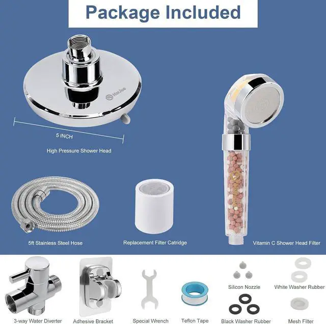 Alt view image 4 of 7 - High Pressure 5 Setting Rain Shower Head Combo - Dual Set With Handheld Filter for Hard Water, Chrome