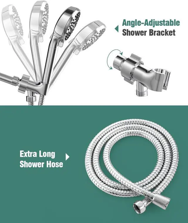 Alt view image 7 of 7 - Filtered Shower Head with Handheld, High Pressure Shower Heads with Filter for Hard Water, 6 Spray Modes Detachable Showerhead with Hose and Bracket (Chrome Polished)