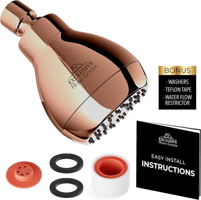 Alt view image 2 of 7 - High Pressure Shower Head - Powerful Deluxe Bathroom Showerhead with Strong Spray Stream and Small Silicone Nozzles - Universal Fit Works with High and Low Water Flow Showers 2.5 GPM - Rose Gold