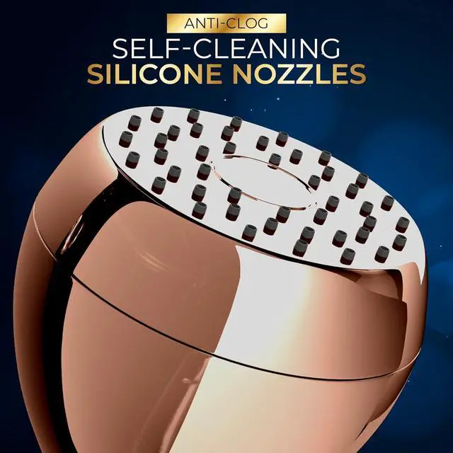 Alt view image 4 of 7 - High Pressure Shower Head - Powerful Deluxe Bathroom Showerhead with Strong Spray Stream and Small Silicone Nozzles - Universal Fit Works with High and Low Water Flow Showers 2.5 GPM - Rose Gold