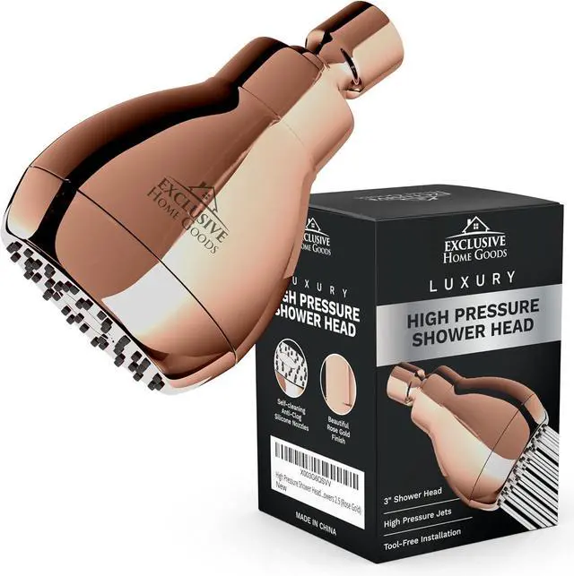 Alt view image 7 of 7 - High Pressure Shower Head - Powerful Deluxe Bathroom Showerhead with Strong Spray Stream and Small Silicone Nozzles - Universal Fit Works with High and Low Water Flow Showers 2.5 GPM - Rose Gold