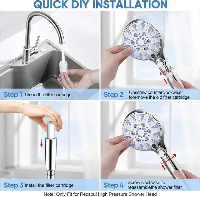 Alt view image 4 of 7 - Replacement Shower Filter for Handheld Shower Head, 3 Pack 15 Stage Filter for Hard Water Remove Chlorine and Harmful Substances, Only Fit for Rexsoul Filtered Shower Head