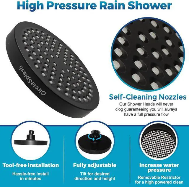 Alt view image 2 of 7 - High Pressure Shower Head - Anti-Clogging Silicone Nozzles - 2.5 GPM Removable Restrictor - Easy to Clean Adjustable Replacement - easy to install with Plumbers Tape - 6 inch - Matte Black Finish