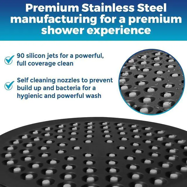 Alt view image 5 of 7 - High Pressure Shower Head - Anti-Clogging Silicone Nozzles - 2.5 GPM Removable Restrictor - Easy to Clean Adjustable Replacement - easy to install with Plumbers Tape - 6 inch - Matte Black Finish