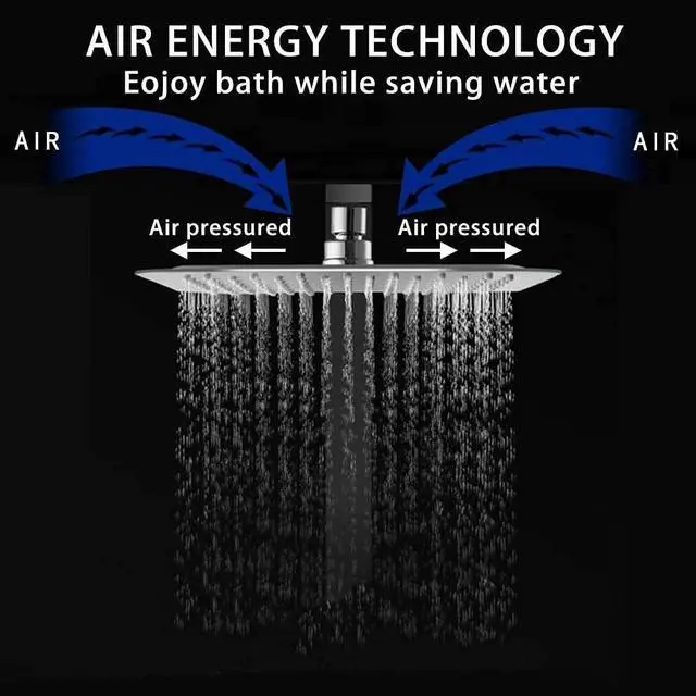 Alt view image 3 of 7 - High Pressure Rain Shower Head, 304 Stainless Steel Large Rainfall Showerhead for Bathroom, Easy to Install, Awesome Shower Experience (Square, 12 inch)