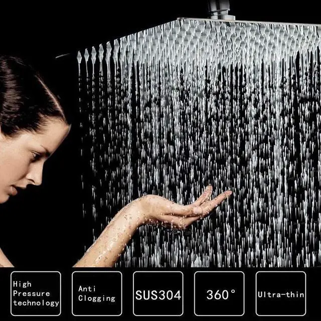 Alt view image 4 of 7 - High Pressure Rain Shower Head, 304 Stainless Steel Large Rainfall Showerhead for Bathroom, Easy to Install, Awesome Shower Experience (Square, 12 inch)