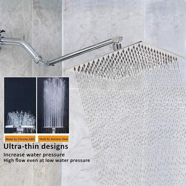 Alt view image 6 of 7 - High Pressure Rain Shower Head, 304 Stainless Steel Large Rainfall Showerhead for Bathroom, Easy to Install, Awesome Shower Experience (Square, 12 inch)